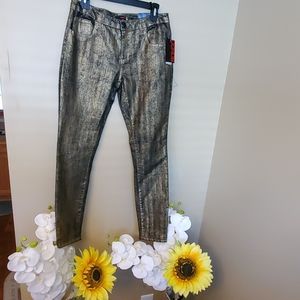 Metallic gold skinny denim